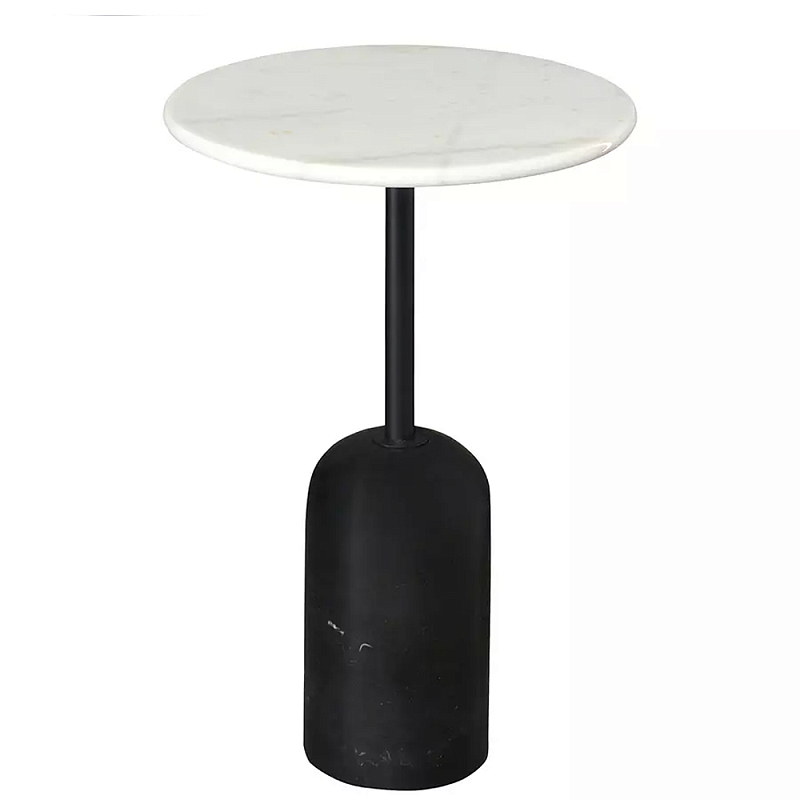 Кофейный столик с белой мраморной столешницей на черном основании Tall Coffee Black and White Table Белый Черный в Новосибирске | Loft Concept 