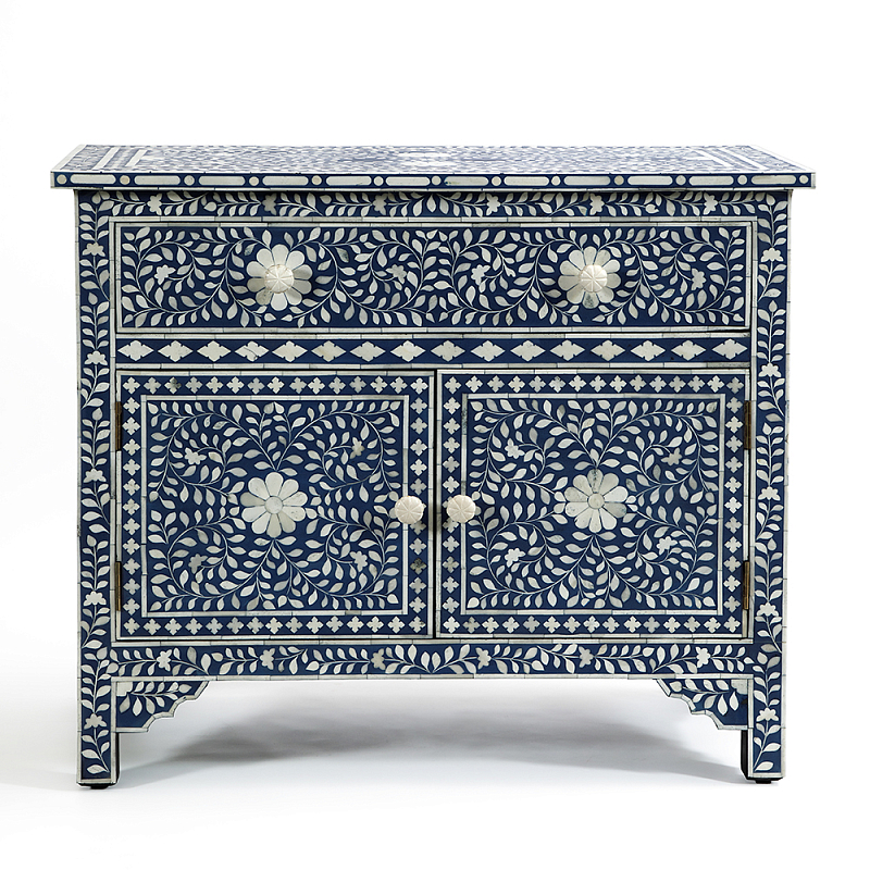 Комод инкрустация костью ORIENTAL Indian синий орнамент Синий в Новосибирске | Loft Concept 