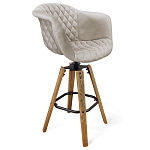 Барный стул со спинкой и мягкой обивкой с ромбами на 4-х деревянных ножках Бежевый Велюр Ava Charm варинант исполнения - 1 | Loft Concept в Новосибирске