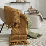 Плед из шерсти цвета охры с бахарамой Waffle Comfort варинант исполнения - 7 | Loft Concept в Новосибирске