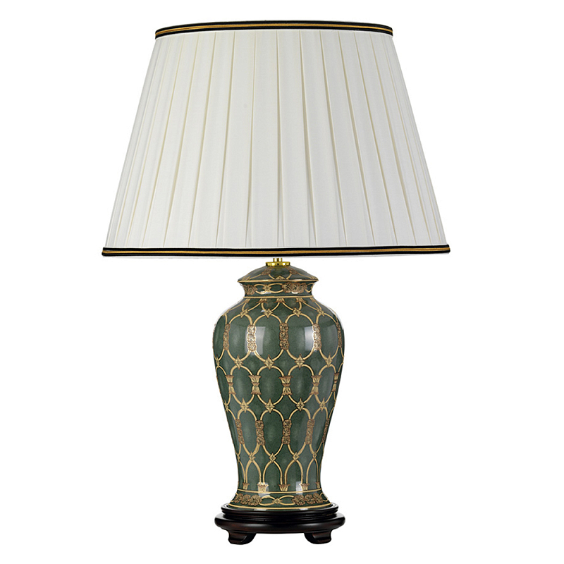 Настольная лампа с керамическим основанием с золотистым решетчатым узором и белым плиссированным абажуром Elstead Lighting Зеленый ivory ( слоновая кость ) Черный Золотой в Новосибирске | Loft Concept 