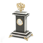 Часы настольные бронзовые с Гербом России из натурального камня Змевик Stone Clock варинант исполнения - 2 | Loft Concept в Новосибирске