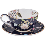 Чайный сервиз из фарфора темно-синий с рисунком цветов на 6 персон 14 предметов 300 мл Garden Whisper Porcelain Set  варинант исполнения - 1 | Loft Concept в Новосибирске