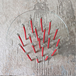 Дизайнерский журнальный стол с круглой прозрачной столешницей и основанием в виде красных металлических тросов Wires варинант исполнения - 4 | Loft Concept в Новосибирске