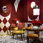 Обои ручная роспись в стиле Арт-деко Assemblage Original colourway on red silk dupion варинант исполнения - 1 | Loft Concept в Новосибирске