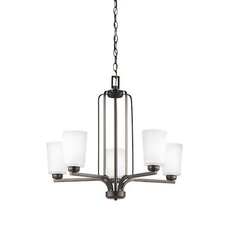 Люстра бронзового цвета с 5-ю матовыми стеклянными плафонами Generation Lighting Бронза Белый Бежевый в Новосибирске | Loft Concept 