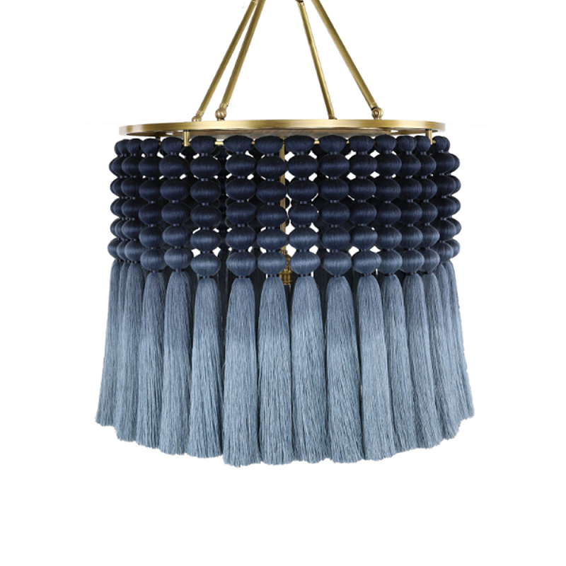Люстра синяя плетеная с кисточками Boho Tassel Chandelier Синий Голубой Латунь в Новосибирске | Loft Concept 