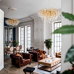 Люстра подвесная с прозрачными стеклянными подвесками в форме капель Диаметр 100 см Droplet Chandelier варинант исполнения - 11 | Loft Concept в Новосибирске