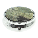 Таблетница карманная круглая с 3-мя отделениями с зеркалом и накладкой из натурального камня Апатит Желтый Silver Stone Pillboxes варинант исполнения - 3 | Loft Concept в Новосибирске