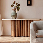 Консоль с овальной столешницей и фактурным деревянным основанием Enzo варинант исполнения - 5 | Loft Concept в Новосибирске