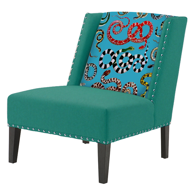 FUN Armchair Snakes Turquoise Дизайнерское кресло с цветным принтом Бирюзовый в Новосибирске | Loft Concept 