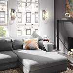 Бра цвета хром с круглой рамой и цилиндрическим прозрачным стеклянным плафоном на прямоугольном основании Feiss варинант исполнения - 3 | Loft Concept в Новосибирске