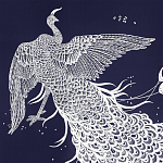 Обои ручная роспись в стиле Арт-деко Whistler Peacocks Special Colourway on Empire Blue dyed silk варинант исполнения - 1 | Loft Concept в Новосибирске