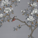 Обои ручная роспись Japanese Garden Original colourway on Gun Metal dyed silk варинант исполнения - 2 | Loft Concept в Новосибирске