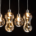 Люстра с 3-мя плафонами волнообразной формы цвета янтарь и 2-мя прозрачными шарообразными плафонами Lucid Rain  варинант исполнения - 5 | Loft Concept в Новосибирске