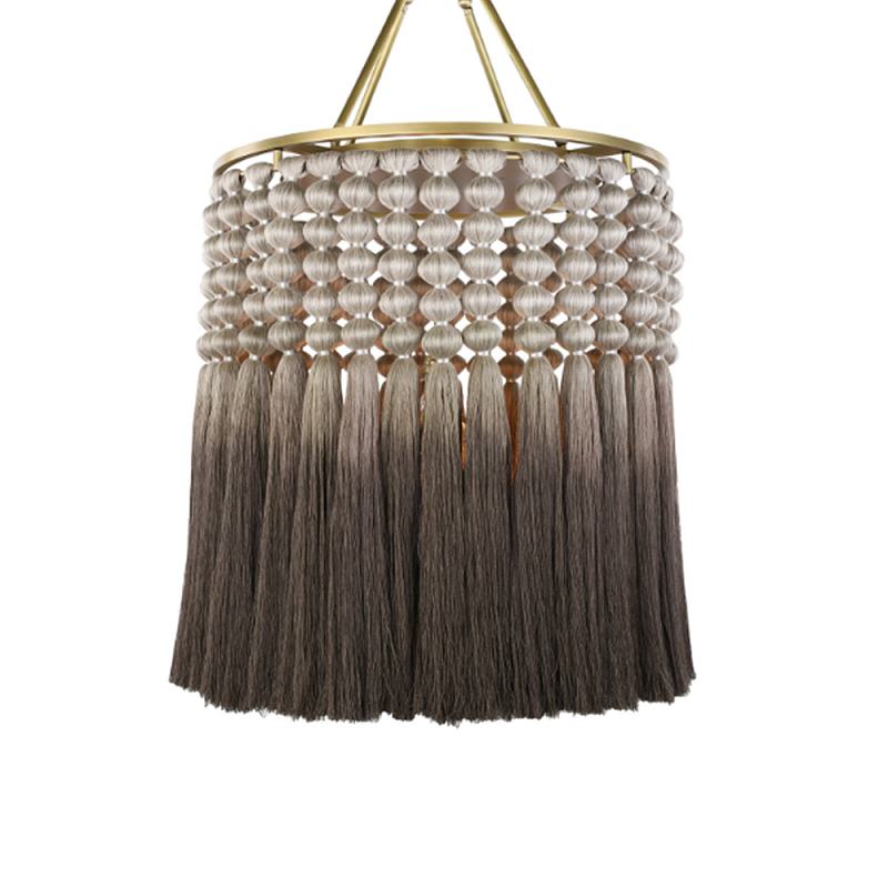 Люстра плетеная с кисточками на золотистом каркасе Boho Tassel Chandelier Коричневый Латунь в Новосибирске | Loft Concept 