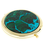 Зеркало карманное складное круглое из натурального камня Малахит с Хризоколлой в подарочной упаковке Gold Stone Mirrors варинант исполнения - 1 | Loft Concept в Новосибирске