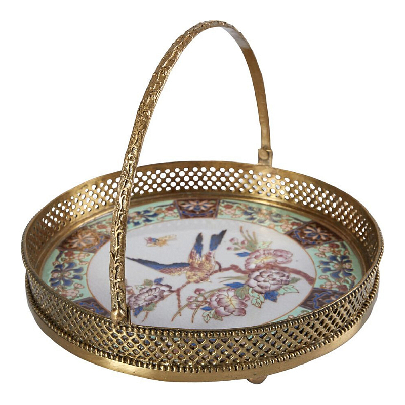 Блюдо фарфоровое с бронзовой ручкой Paradise Dish with Handle Бронза Мульти в Новосибирске | Loft Concept 