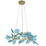 Люстра светодиодная золотистом каркасе с синими стеклянными листьями Blue Light Wreath варинант исполнения - 1 | Loft Concept в Новосибирске