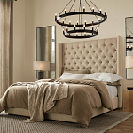 Кровать двуспальная бежевая с основанием из массива дерева с мягким изголовьем Flax Beds варинант исполнения - 3 | Loft Concept в Новосибирске