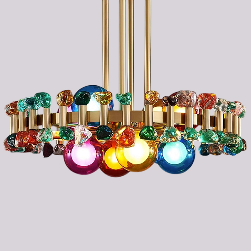 Люстра круглая золотистая с цветными плафонами Colorful Ball Candy Crystal Золотой Мульти Люстра круглая золотистая с цветными плафонами Colorful Ball Candy Crystal Золотой Мульти в Новосибирске | Loft Concept