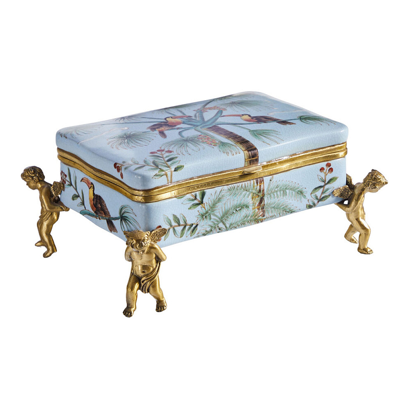 Шкатулка на четырех ангелах Blue Garden Голубой Бронза Мульти в Новосибирске | Loft Concept 