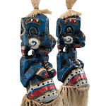Комплект из 2-х деревянных статуэток Asmat Straw Headdress Statuettes Blue Colorful Tattoo варинант исполнения - 3 | Loft Concept в Новосибирске