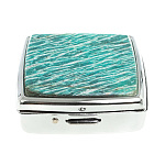 Таблетница карманная квадратная с 2-мя отделениями с зеркалом и накладкой из натурального камня Амазонит Silver Stone Pillboxes варинант исполнения - 3 | Loft Concept в Новосибирске