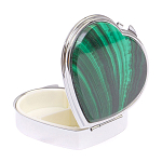 Таблетница карманная в форме сердца с 3-мя отделениями с зеркалом и накладкой из натурального камня Малахит Silver Stone Pillboxes варинант исполнения - 2 | Loft Concept в Новосибирске