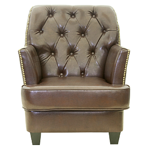 Кресло кожаное c мягкими подлокотниками на 4-х деревянных ножках из массива березы Joseph Armchair brown