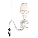 Подвесной светильник с белым текстильным абажуром и изогнутым хрустальным основанием с подвесками Lustre Reverie варинант исполнения - 4 | Loft Concept в Новосибирске