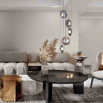 Люстра каскадная с 5-ю круглыми стеклянными плафонами дымчатого цвета и черными деталями Orbit Serenade варинант исполнения - 4 | Loft Concept в Новосибирске