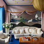 Обои ручная роспись Tsuro Cranes Original colourway on Tarnished Silver gilded paper варинант исполнения - 1 | Loft Concept в Новосибирске