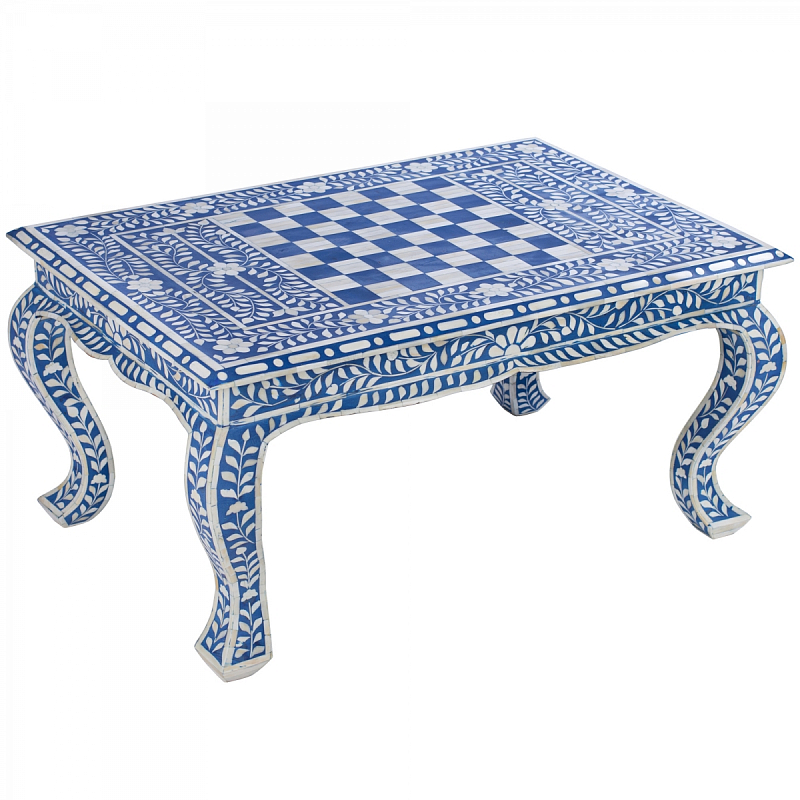Стол синий отделка кость BLUE BONE INLAY CHESS COFFEE TABLE Синий ivory ( слоновая кость ) Стол синий отделка кость BLUE BONE INLAY CHESS COFFEE TABLE Синий ivory ( слоновая кость ) в Новосибирске | Loft Concept
