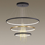 Люстра подвесная с 3-мя круглыми подвесами в черном и золотистом цвете и вертикальными подвесками Ring Horizontal варинант исполнения - 4 | Loft Concept в Новосибирске