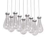 Люстра с 9-ю прозрачными плафонами из стекла в форме капли на прямоугольном потолочном основании цвета хром Lucid Rain  варинант исполнения - 1 | Loft Concept в Новосибирске