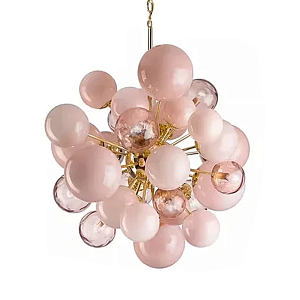 Люстра розовые шары на золотом каркасе Pink Light Bubbles