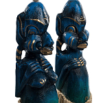 Комплект из 2-х деревянных статуэток Asmat Straw Headdress Statuettes Blue варинант исполнения - 6 | Loft Concept в Новосибирске