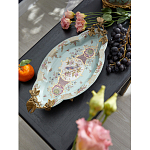 Блюдо овальное из голубого фарфора с ручками в виде бабочек и цветочным рисунком Blue Garden варинант исполнения - 3 | Loft Concept в Новосибирске