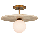 Потолочный светильник из травертина с плафоном из белого матового стекла Marble Glow варинант исполнения - 2 | Loft Concept в Новосибирске