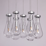 Люстра с 7-ю прозрачными плафонами из стекла в форме капли на круглом потолочном основании цвета хром Lucid Rain  варинант исполнения - 4 | Loft Concept в Новосибирске