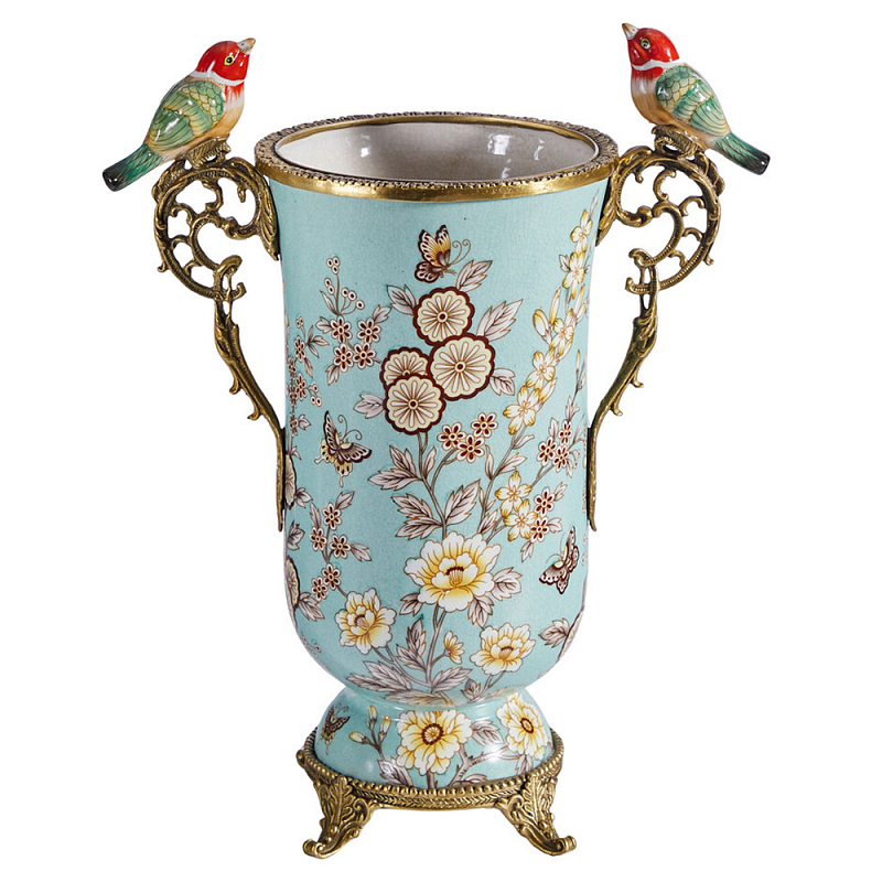 Ваза с двумя птичками из фарфора с бронзовыми элементами Garden of Eden Бронза Мульти в Новосибирске | Loft Concept 