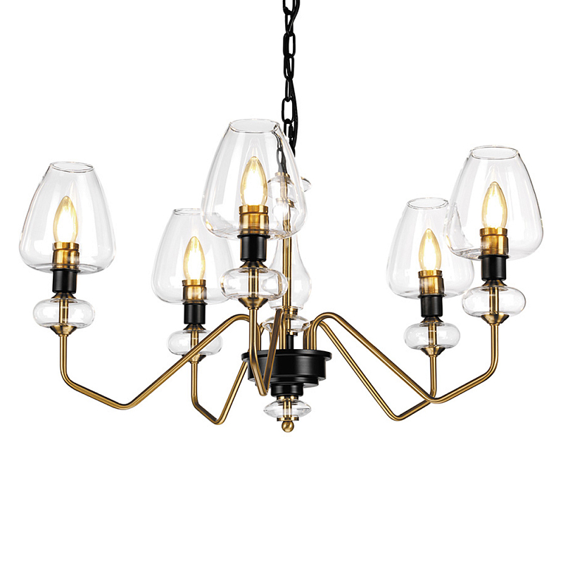  Люстра с 5-ю стеклянными плафонами в форме бокалов и угловыми кронштейнами Elstead Lighting Черный Прозрачное Стекло Латунь в Новосибирске | Loft Concept 