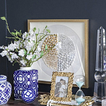 Ваза прямоугольной формы с крышкой и геометрическим узором в сине-белых цветах Blue & White Ornament  варинант исполнения - 5 | Loft Concept в Новосибирске