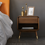 Прикроватная деревянная тумба с ящиком и нишей для хранения Moon Walnut Furniture варинант исполнения - 1 | Loft Concept в Новосибирске