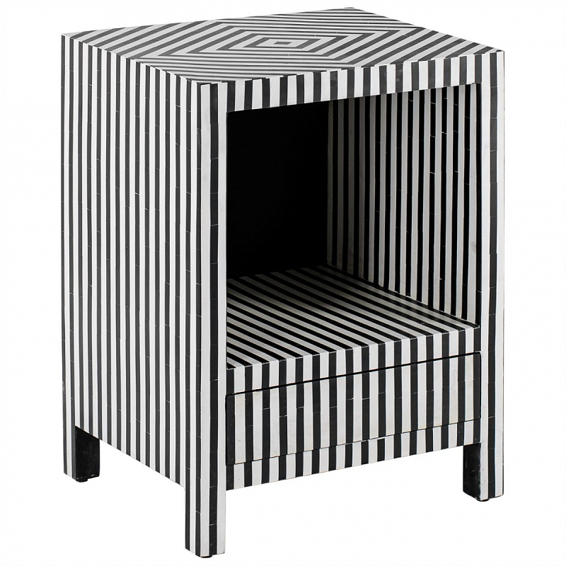 Тумбочка Black&white large storage Indian Bone Inlay nightstand Черно-белый в Новосибирске | Loft Concept 