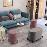 Банкетка круглая пыльно-розовый велюр на 4-х металлических ножках золотого цвета SANJAY варинант исполнения - 6 | Loft Concept в Новосибирске