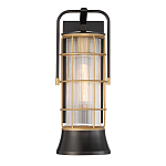 Настенный фонарь цилиндрической формы с рифленым стеклом в золотом каркасе на черном прямоугольном основании Eurofase варинант исполнения - 2 | Loft Concept в Новосибирске