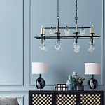 Люстра линейная черная с круглыми прозрачными подвесками  Horizontal Rectangular Chandelier варинант исполнения - 2 | Loft Concept в Новосибирске