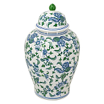 Ваза с крышкой и зелено-голубым цветочным узором на белом фоне Blue & White Ornament варинант исполнения - 1 | Loft Concept в Новосибирске